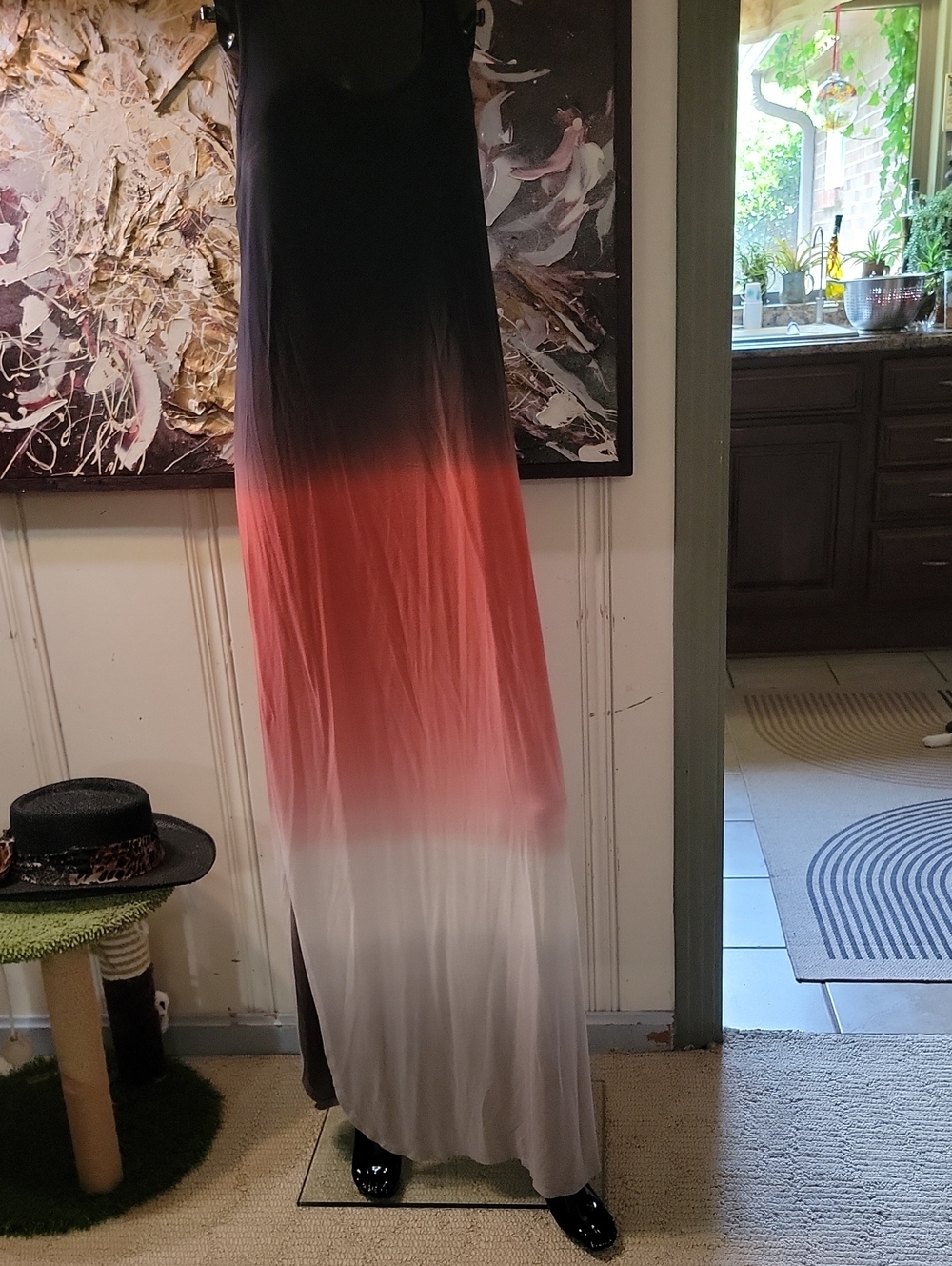 Dalia Ombre Maxi Skirt Dress in Black, Coral & White